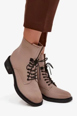 Botki Damskie Z Naturalnej Skóry Na Niskim Obcasie Ocieplane Vinceza 39955 Beżowe