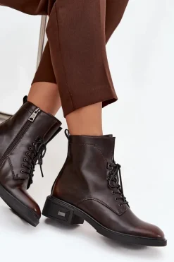 Botki Damskie Z Naturalnej Skóry Na Niskim Obcasie Ocieplane Vinceza 39955 Czekoladowe