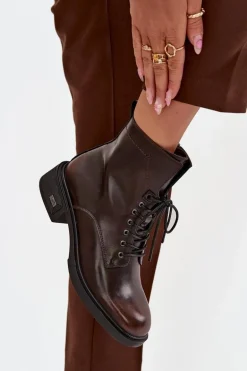 Botki Damskie Z Naturalnej Skóry Na Niskim Obcasie Ocieplane Vinceza 39955 Czekoladowe