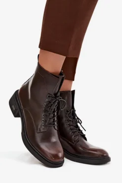 Botki Damskie Z Naturalnej Skóry Na Niskim Obcasie Ocieplane Vinceza 39955 Czekoladowe