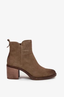 Botki Damskie Z Naturalnego Zamsz Na Słupku Ocieplane Sergio Leone BT25321-S Khaki