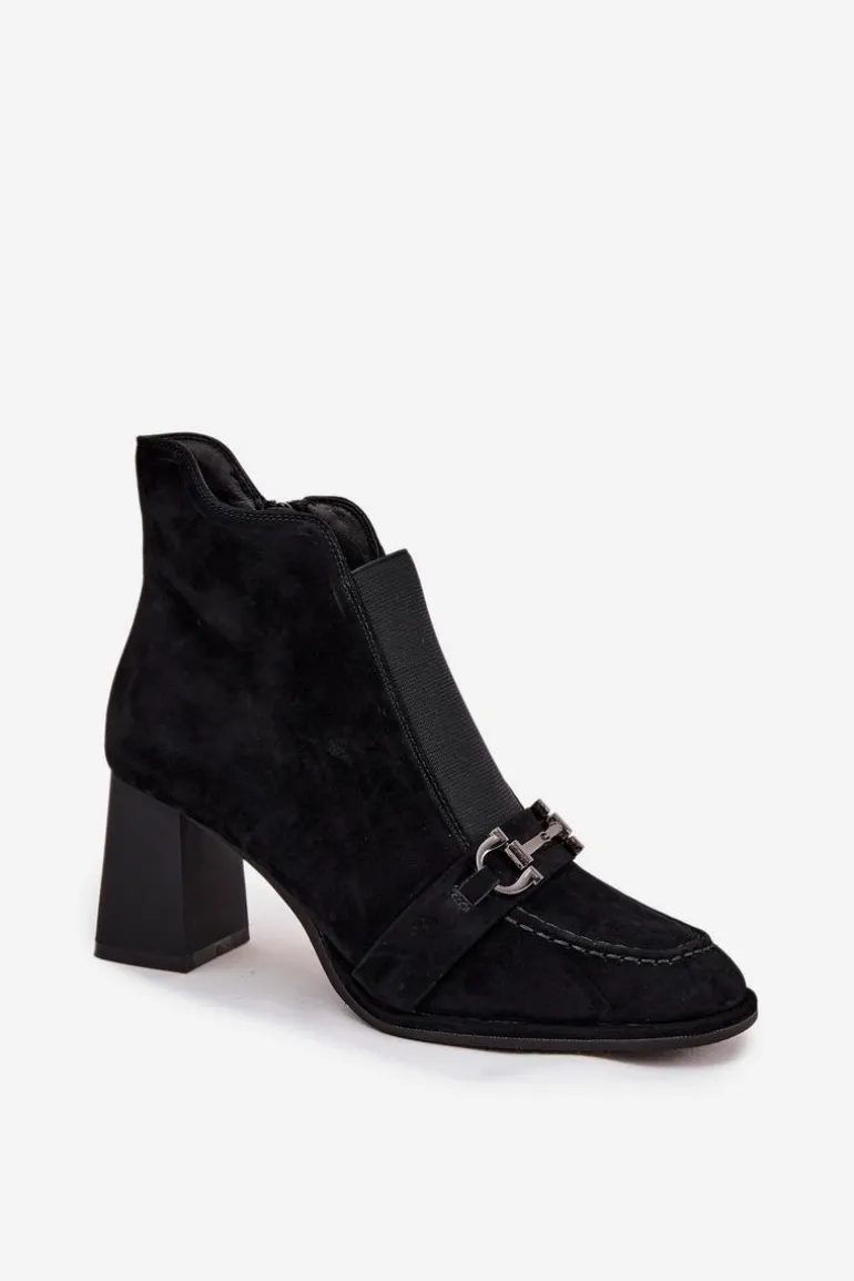 Botki Damskie Z Naturalnego Zamszu Na Słupku Artiker 57C0124 Czarne