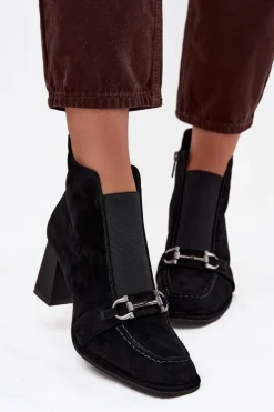 Botki Damskie Z Naturalnego Zamszu Na Słupku Artiker 57C0124 Czarne