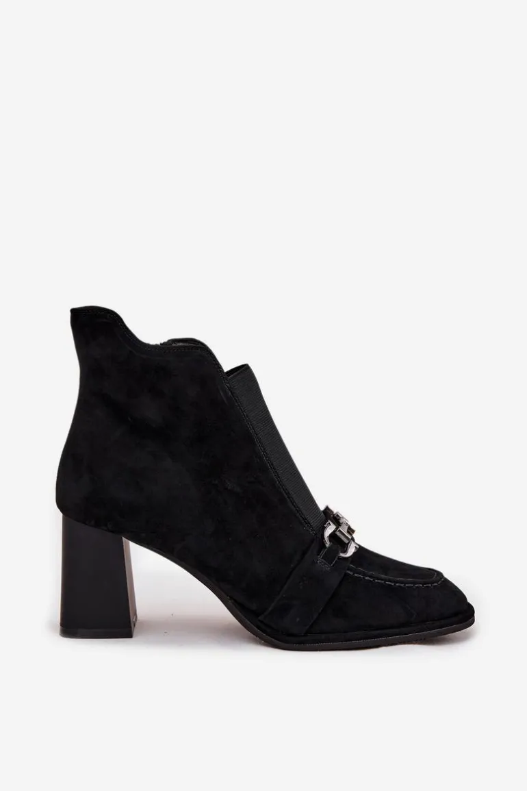 Botki Damskie Z Naturalnego Zamszu Na Słupku Artiker 57C0124 Czarne