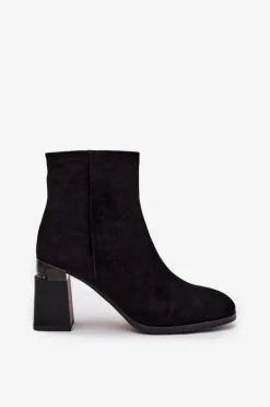 Botki Damskie Z Naturalnego Zamszu Na Słupku Ocieplane D&A CR52-718 Czarne