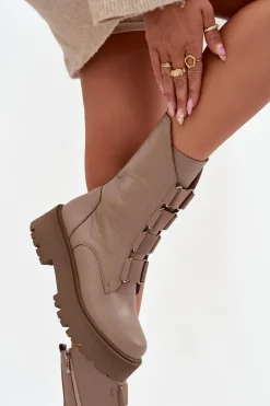 Botki Damskie Z Naturalnej Skóry Na Platformie Zazoo 3795 Beżowe