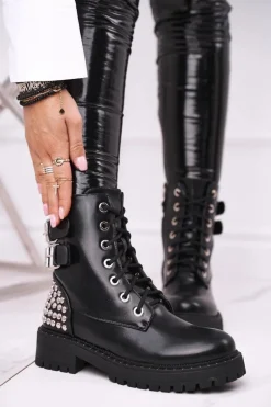 Botki Damskie Z Nitami Czarne Feel Your Touch