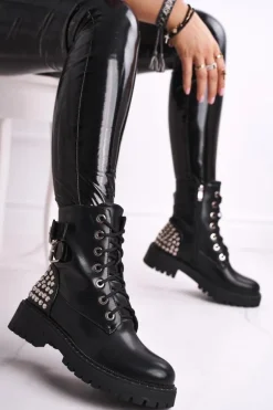 Botki Damskie Z Nitami Czarne Feel Your Touch