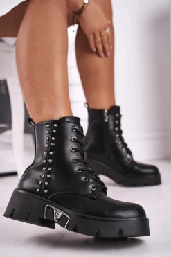 Botki Damskie Z Nitami Na Platformie Grunge Czarne Hard Rock