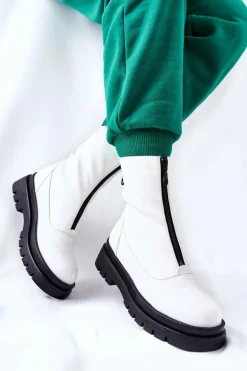 Botki Damskie Z Suwakiem Białe Tierra