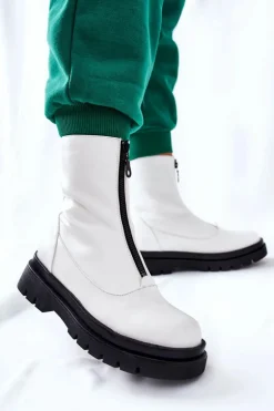 Botki Damskie Z Suwakiem Białe Tierra