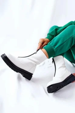 Botki Damskie Z Suwakiem Białe Tierra