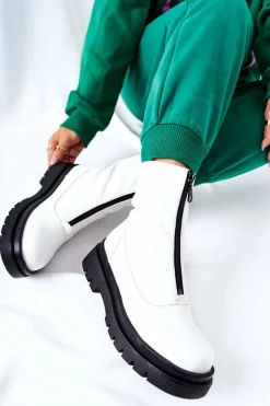 Botki Damskie Z Suwakiem Białe Tierra