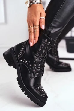 Botki Damskie z ćwiekami Czarne Chill