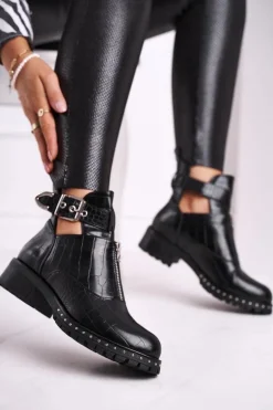 Botki Damskie Z Wycięciami Czarne Joan