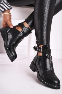 Botki Damskie Z Wycięciami Czarne Joan