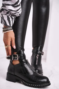 Botki Damskie Z Wycięciami Czarne Joan