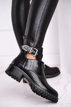 Botki Damskie Z Wycięciami Czarne Joan