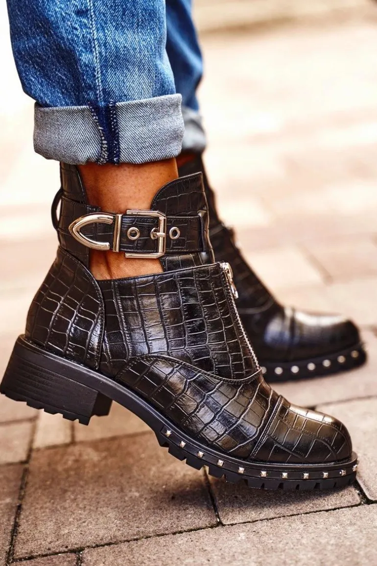 Botki Damskie Z Wycięciami Czarne Hampton