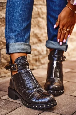 Botki Damskie Z Wycięciami Czarne Hampton