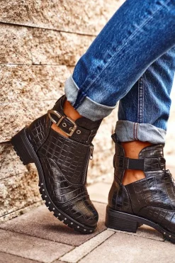 Botki Damskie Z Wycięciami Czarne Hampton