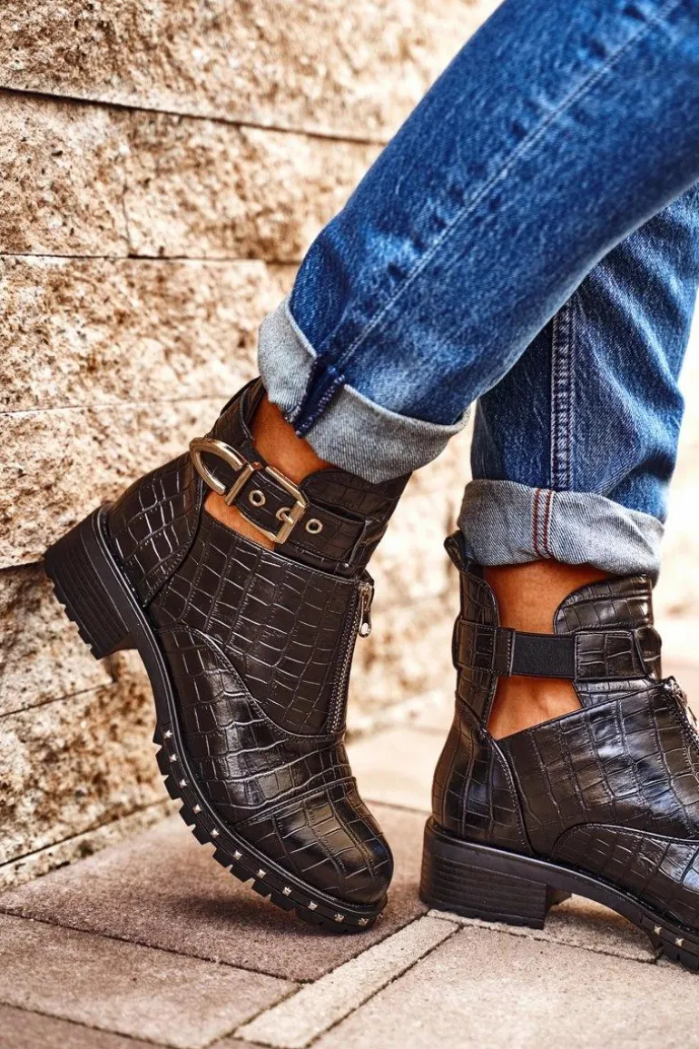 Botki Damskie Z Wycięciami Czarne Hampton