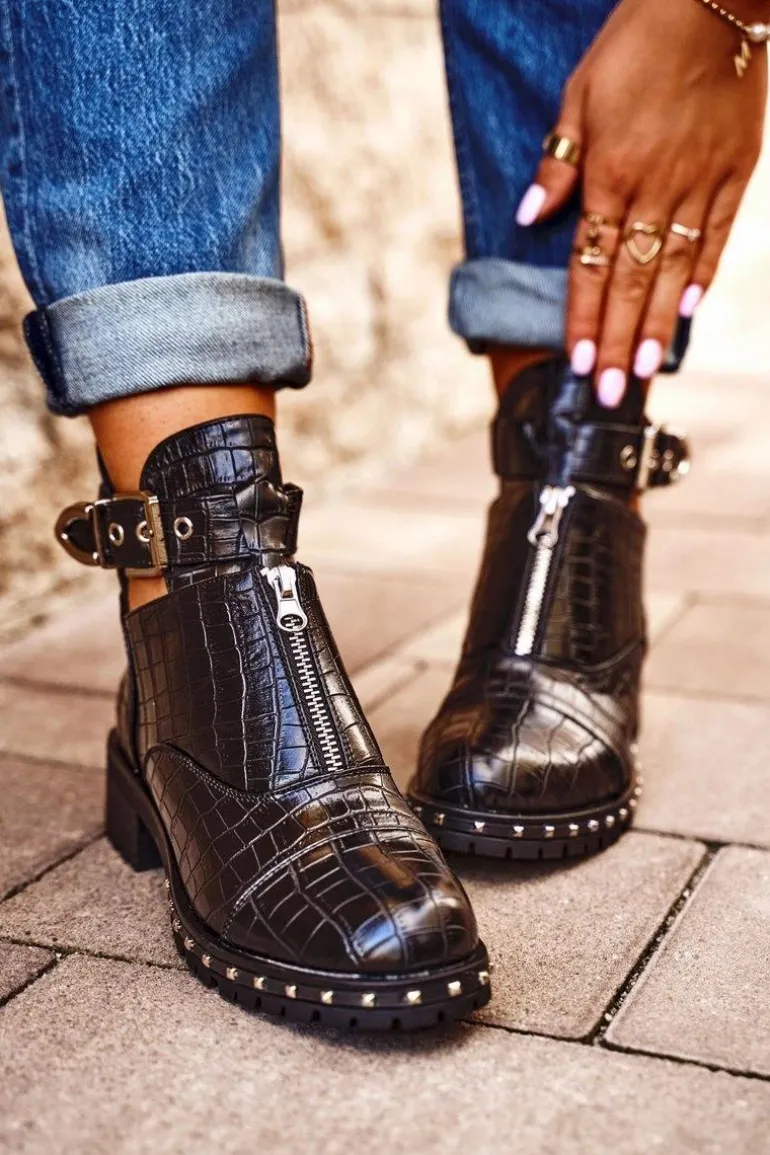 Botki Damskie Z Wycięciami Czarne Hampton