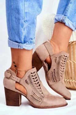 Botki Damskie z Wycięciem Wiosenne Beżowe Velluci