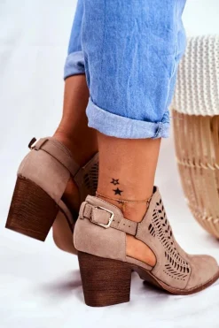 Botki Damskie z Wycięciem Wiosenne Beżowe Velluci