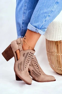 Botki Damskie z Wycięciem Wiosenne Beżowe Velluci