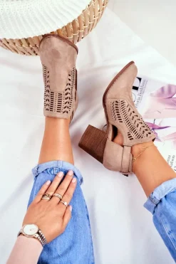 Botki Damskie z Wycięciem Wiosenne Beżowe Velluci