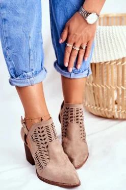 Botki Damskie z Wycięciem Wiosenne Beżowe Velluci