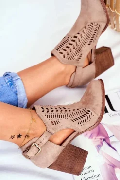 Botki Damskie z Wycięciem Wiosenne Beżowe Velluci