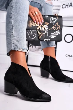Botki Damskie Z Wycięciem Czarne Best Choice