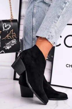 Botki Damskie Z Wycięciem Czarne Best Choice