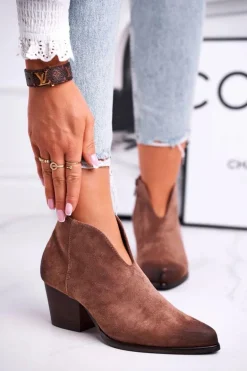 Botki Damskie Z Wycięciem Beżowe Best Choice