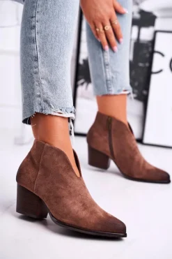 Botki Damskie Z Wycięciem Beżowe Best Choice