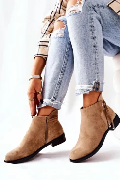 Botki Damskie Zamszowe Beżowe Numbero