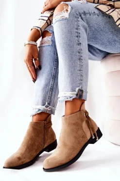 Botki Damskie Zamszowe Beżowe Numbero