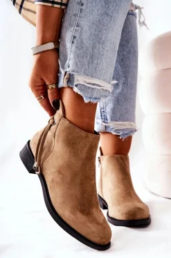 Botki Damskie Zamszowe Beżowe Numbero