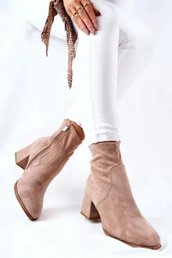 Botki Damskie Zamszowe Beżowe Merducio