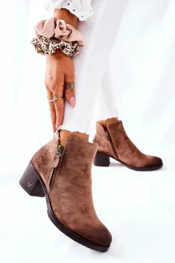 Botki Damskie Zamszowe Beżowe Bellarena