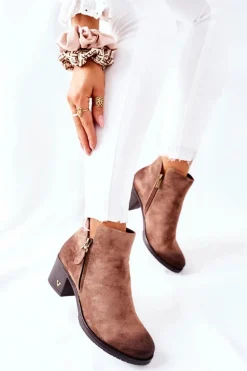 Botki Damskie Zamszowe Beżowe Bellarena