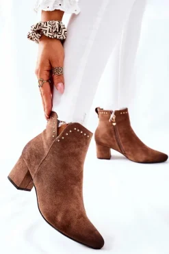 Botki Damskie Zamszowe Beżowe Brinlack