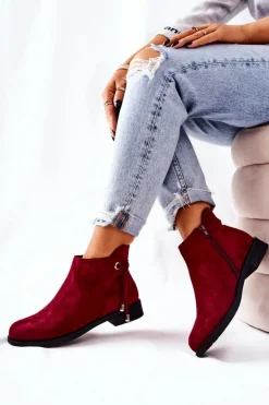 Botki Damskie Zamszowe Bordowe Numbero