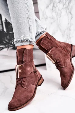 Botki Damskie Zamszowe Brązowe Nicole 2591