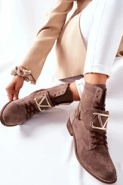 Botki Damskie Zamszowe Brązowe Nicole 2676