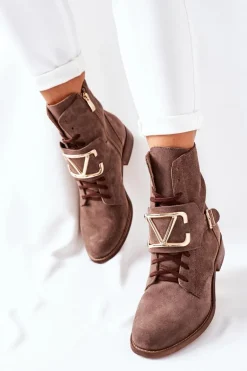 Botki Damskie Zamszowe Brązowe Nicole 2676