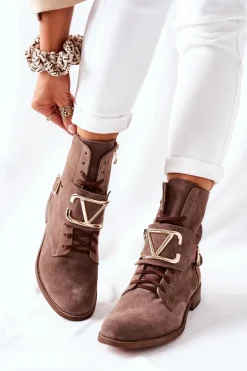 Botki Damskie Zamszowe Brązowe Nicole 2676