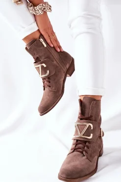 Botki Damskie Zamszowe Brązowe Nicole 2676